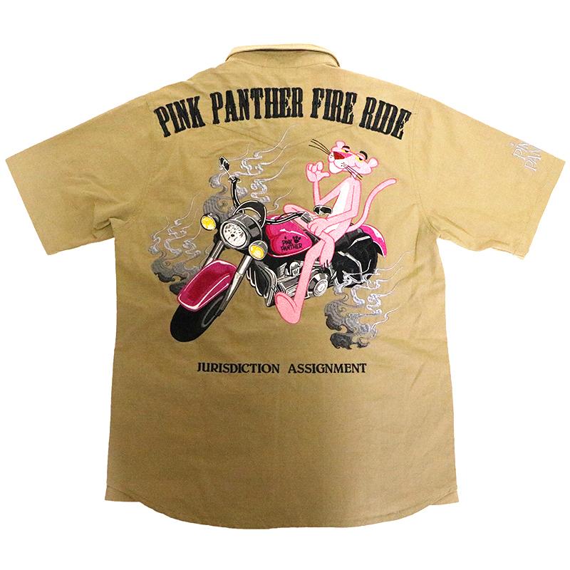 FLAG STAFF × PINK PANTHER PINK PANTHER 半袖 ワーク シャツ 422075 カジュアル 半袖シャツ ワークシャツ ピンクパンサー アメリカンバイク 柄 刺繍｜kyoto1207｜03