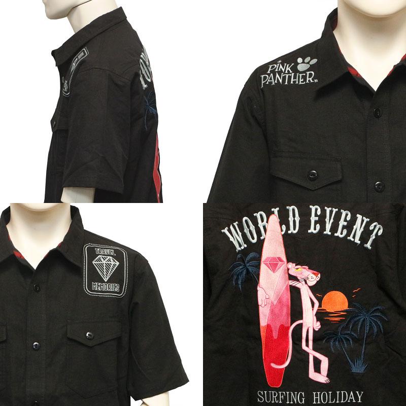 FLAG STAFF × PINK PANTHER サーフボード × ピンクパンサー 柄 半袖 ワーク シャツ 432044 半袖シャツ ワークシャツ ピンクパンサー サーフボード 刺繍｜kyoto1207｜16