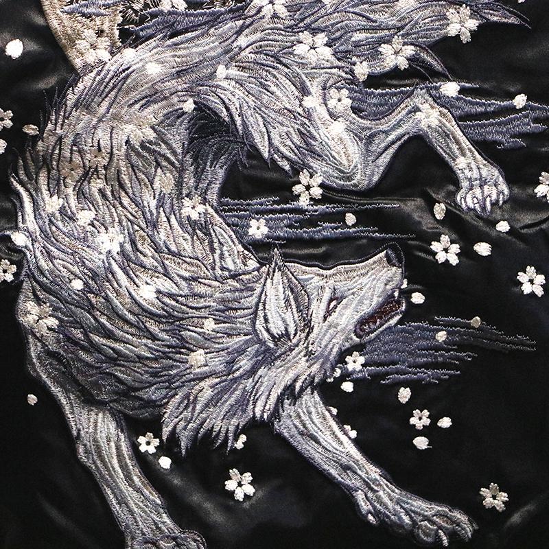 狼と月の刺繍 スカジャン 狼と月 の刺繍入りスカジャン