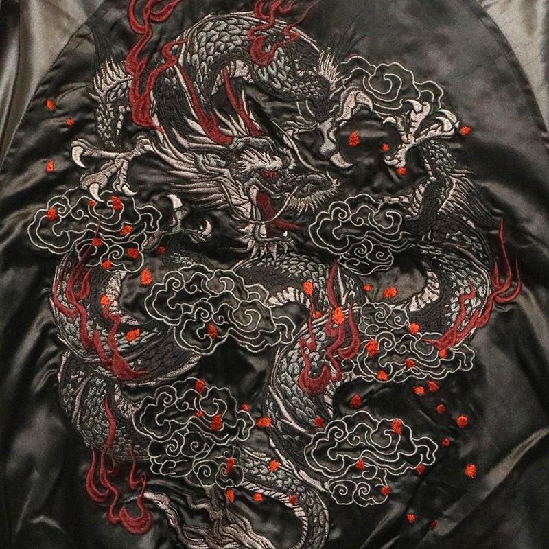 朧 スカジャン 黒と金 ドラゴン刺繍 L