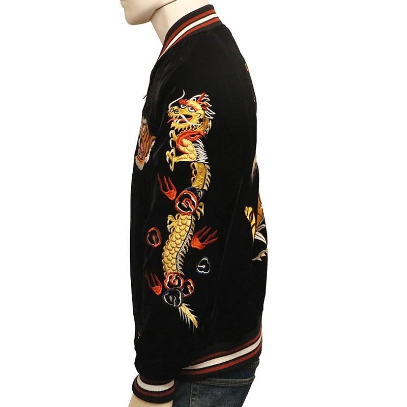 美品 別珍 龍 OBORO 日本限定 スカジャン ベロア vintage 朧 おぼろ ビンテージ龍虎 刺繍 和柄 別珍 スカジャン 9043831