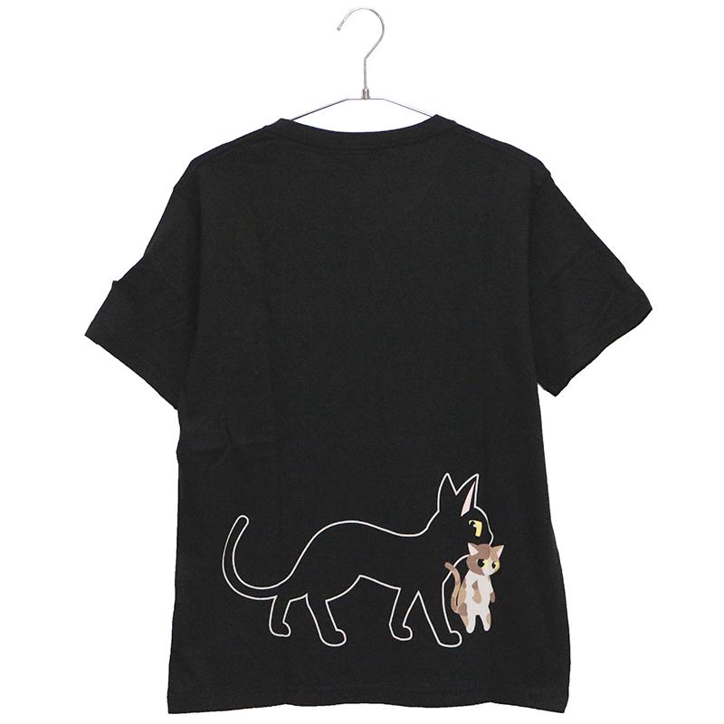 LIN りん ラミは面倒見がいいんだニャ 半袖 Tシャツ AL-75067 半袖 Ｔシャツ 黒猫 三毛猫 猫 ネズミ いたずら プリント ブラック カーキ オレンジ 3色展開｜kyoto1207｜02