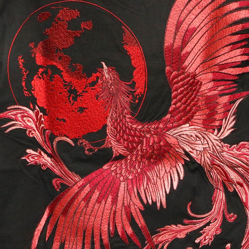 QutieFrash 赤系鳳凰和柄袖カットソー 赤ドラゴンサテンクロスキャミ 絡繰魂 古都古都 粋 鳳凰降臨 刺繍 半袖 Tシャツ B242091 からくりだ