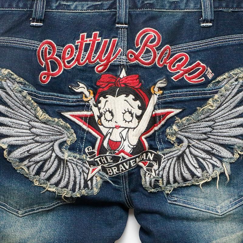 BETTY BOOP THE BRAVEMAN × ウイング ベティ 刺繍 デニムパンツ BETTY BOOP THE BRAVEMAN × ウイング ベティ 刺繍 デニムパンツ
