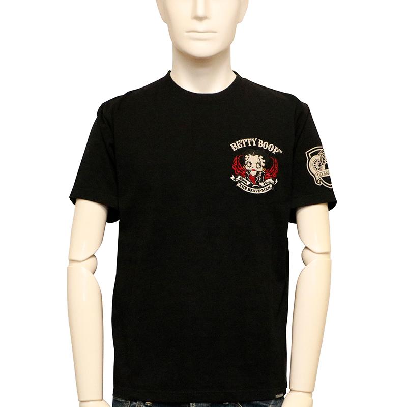 BETTY BOOP THE BRAVEMAN × ベティ バイク 柄 刺繍 天竺 半袖 T