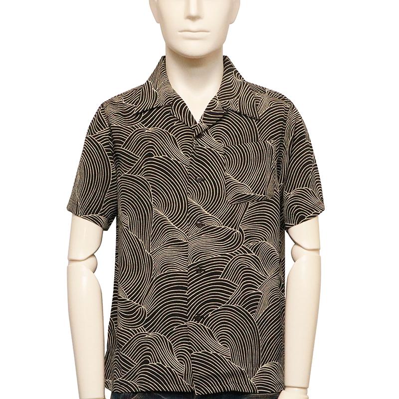 昭和レトロ行商風デザイン半袖シャツブラウスアロハシャツブルー11号ac 昭和レトロ行商風デザイン半袖シャツブラウスアロハシャツブルー