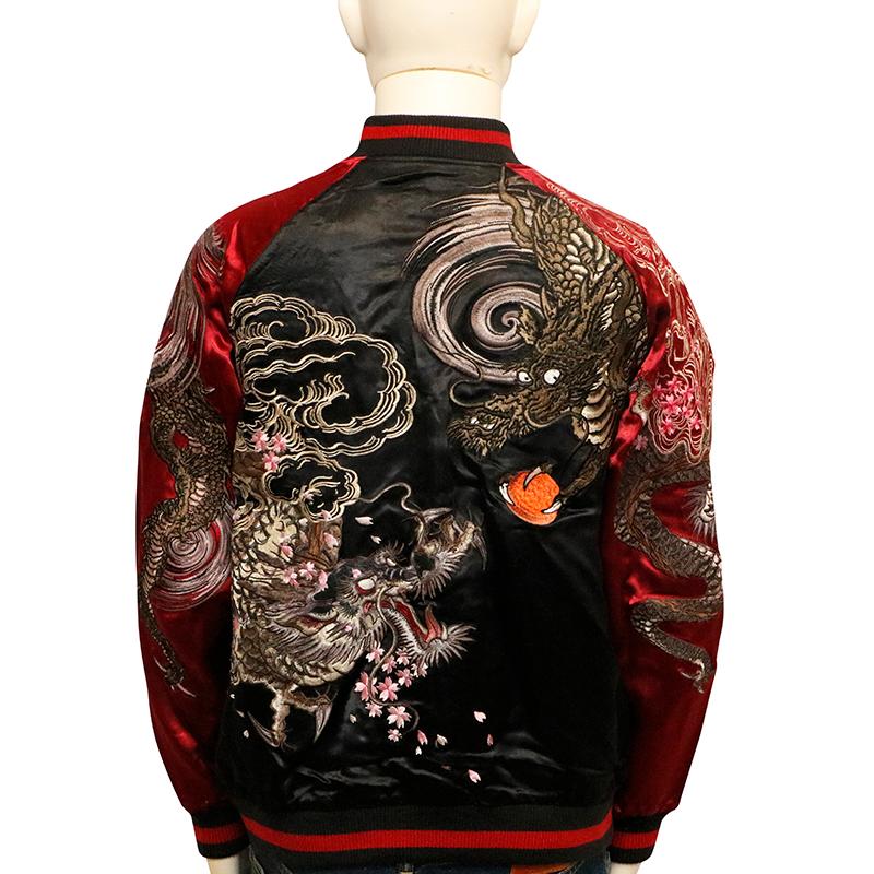 花旅楽団 × satori 双龍 刺繍 リバ−シブル 和柄 スカジャン BSSJ-001 古都古都別注 和柄 スカジャン ジャケット はなたびがくだん さとり 双龍 龍 暴れ龍 桜の画像