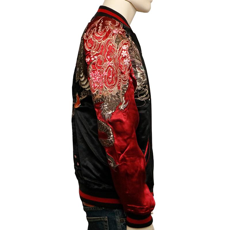 花旅楽団 × satori 双龍 刺繍 リバ−シブル 和柄 スカジャン BSSJ-001 古都古都別注 和柄 スカジャン ジャケット はなたびがくだん さとり 双龍 龍 暴れ龍 桜の画像