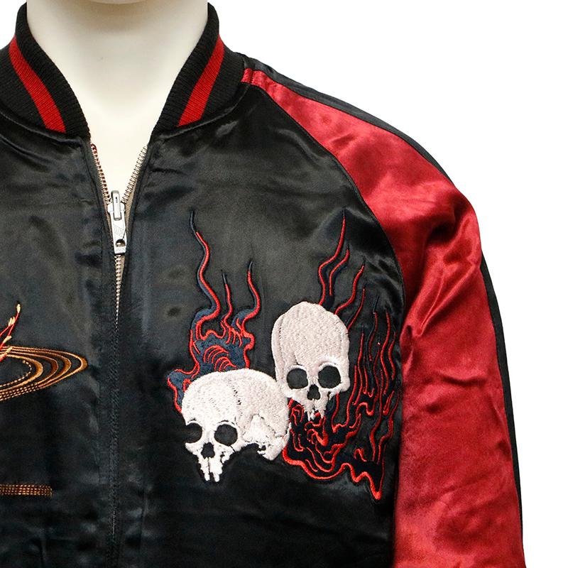 美品　花旅楽団　白拍子　髑髏　刺繍　リバーシブル 古都古都 花旅楽団 × 白拍子 髑髏 柄 刺繍 和柄 リバ−シブル