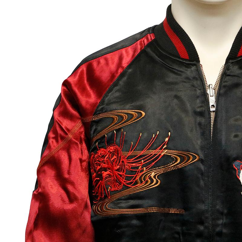 希少美品✨️花旅楽団 スカジャン 白拍子 髑髏 彼岸花 刺繍 リバーシブル XL 古都古都 花旅楽団 × 白拍子 髑髏 柄 刺繍 和柄 リバ−シブル