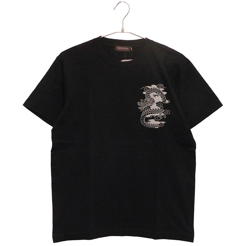 極美品✨プリーツプリーズ 龍 桃 6,8,9中華総柄 ハイネック半袖トップス 黒 CHIGIRI ちぎり 雲龍 インクジェットプリント 和柄 半袖Tシャツ CHS58