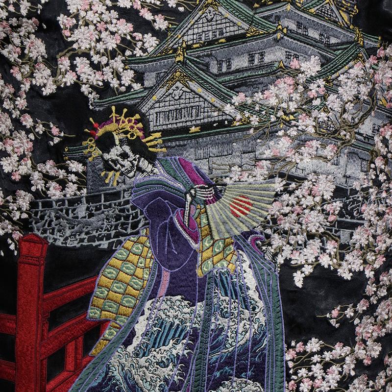 さとり/satori 城に着物髑髏 柄 刺繍 和柄スカジャン （GSJR-029）和柄