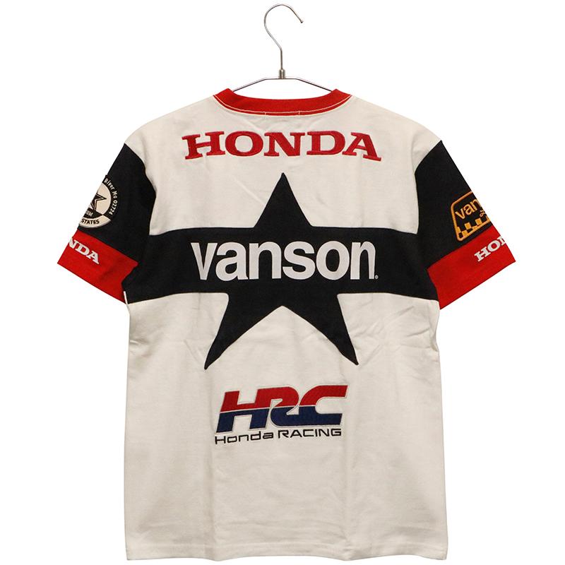 VANSON バンソン HONDA ホンダ スター × ロゴ 柄 刺繍 天竺 半袖 Tシャツ HRV-2405 ばんそん ホンダ カットソー バイカー アメカジ ホンダロゴ HRC スター｜kyoto1207｜03