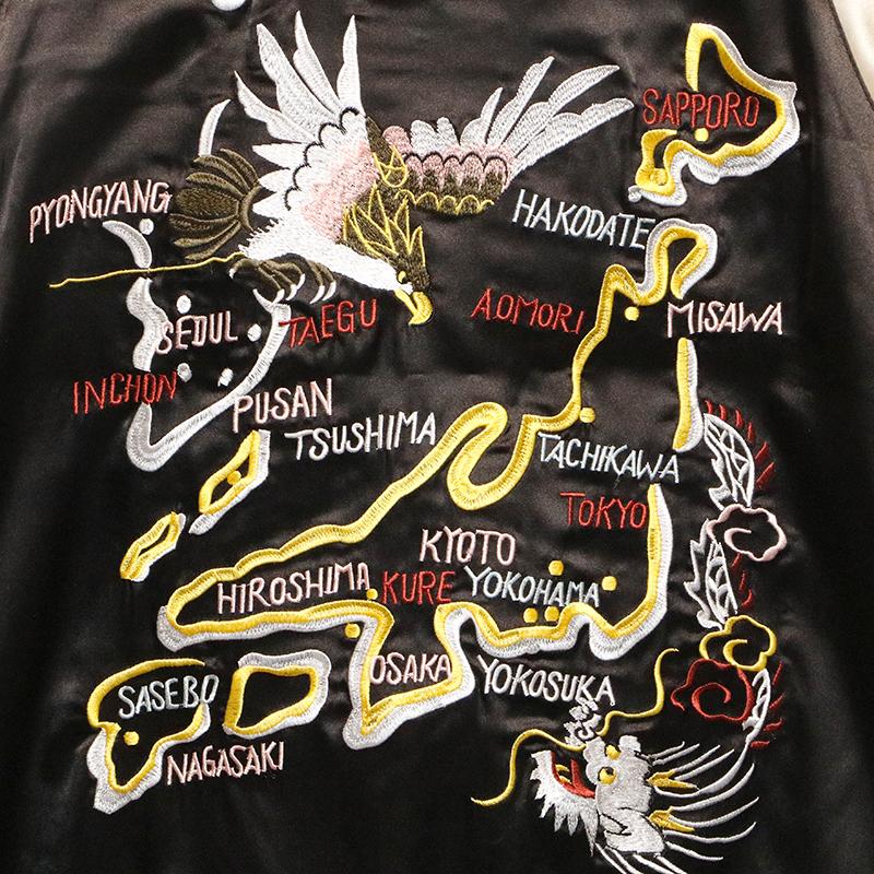 スカジャンJAPANESQUE ジャパネスク 鷹と龍と日本地図 刺繍 虎頭 スカジャンJAPANESQUE ジャパネスク 鷹と龍と日本地図 刺繍 虎頭