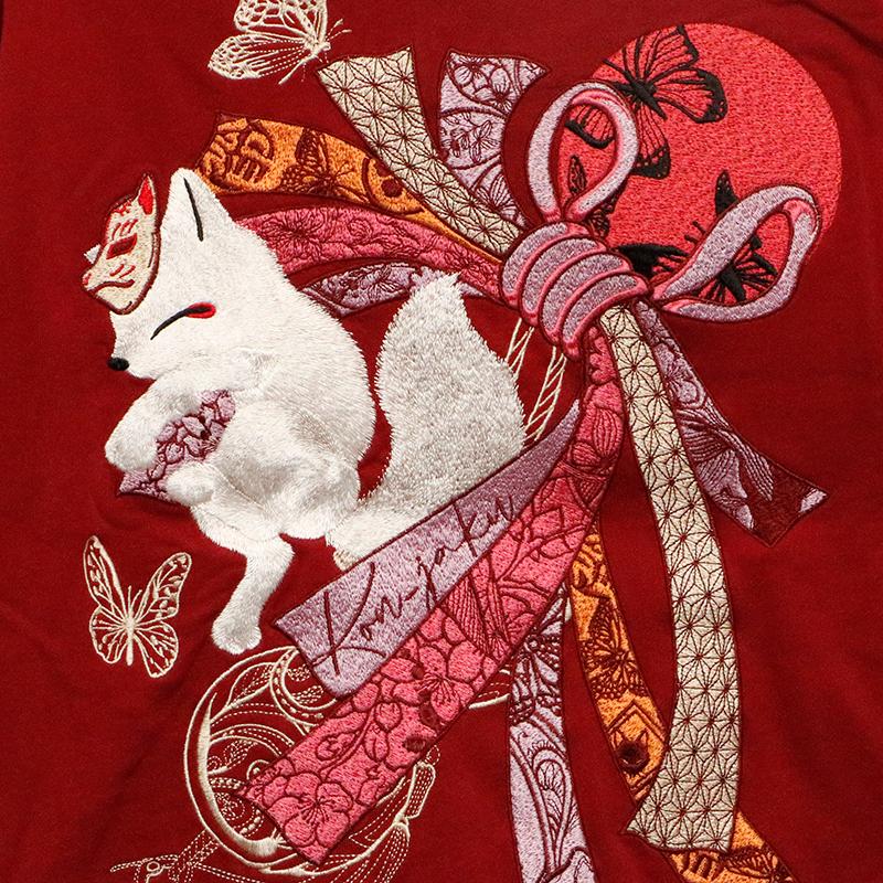今昔 KON-JAKU 束ね熨斗と狐 総刺繍 和柄 長袖 パーカー KJ 今昔 KON-JAKU 束ね熨斗と狐 総刺繍 和柄 長袖 パーカー KJ