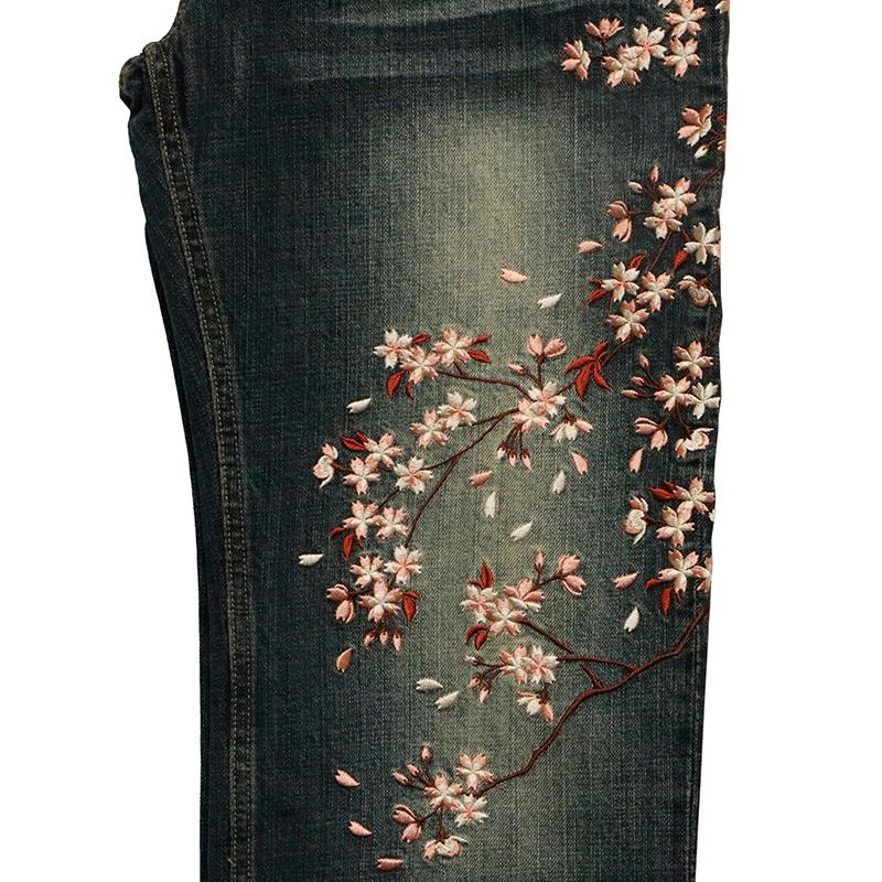 古都古都 ことこと 枝垂れ桜 柄 刺繍 和柄 デニムパンツ KTBL-001 和柄