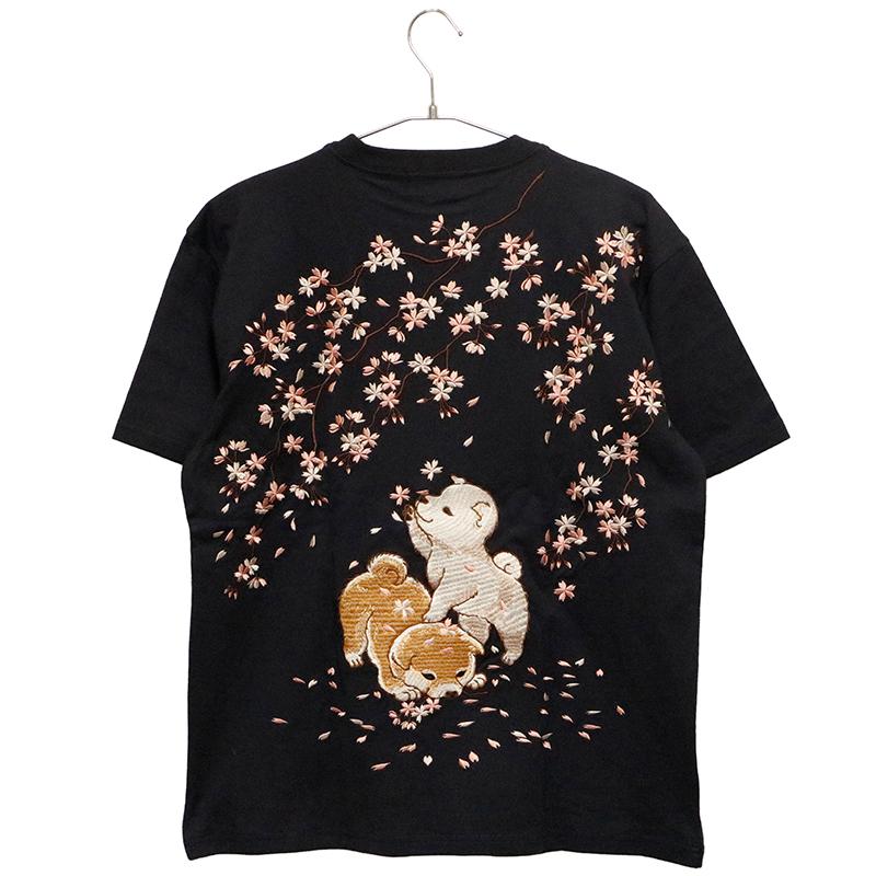 古都古都 コトコト 桜犬 柄 刺繍 和柄 半袖Tシャツ KTST-009 和柄