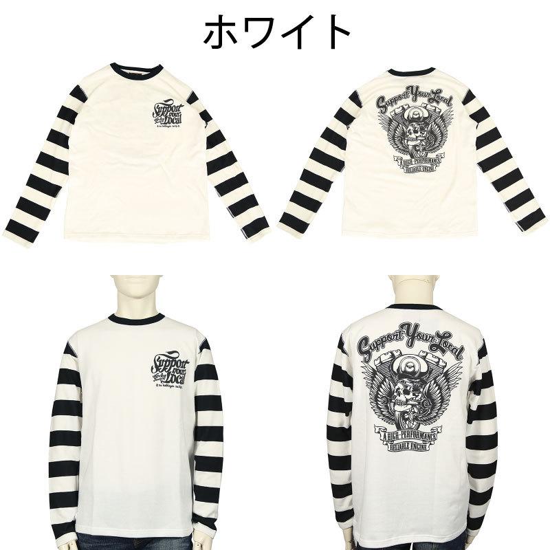 NATIVE GANG FAMILY スカルツインウイング 袖切替 ミニ裏毛 長袖Tシャツ NGF35-751 長袖 Tシャツ バイカー モチーフ スカル ツインカム エンジン ウィング｜kyoto1207｜03