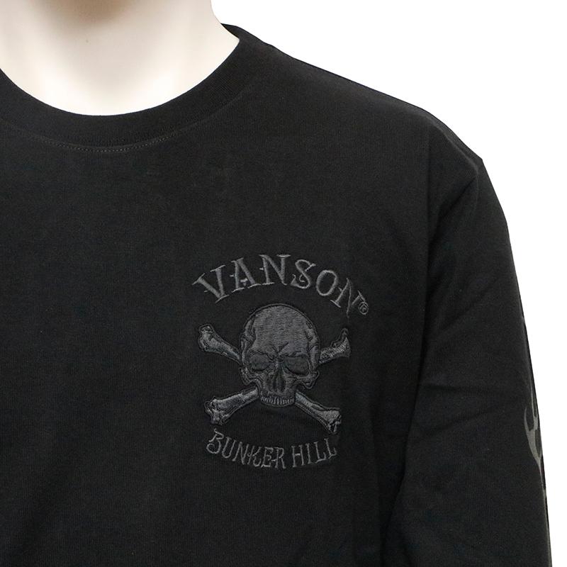 VANSON（バンソン） クロスボーンスカル 刺繍 天竺 長袖 Tシャツ NVLT 