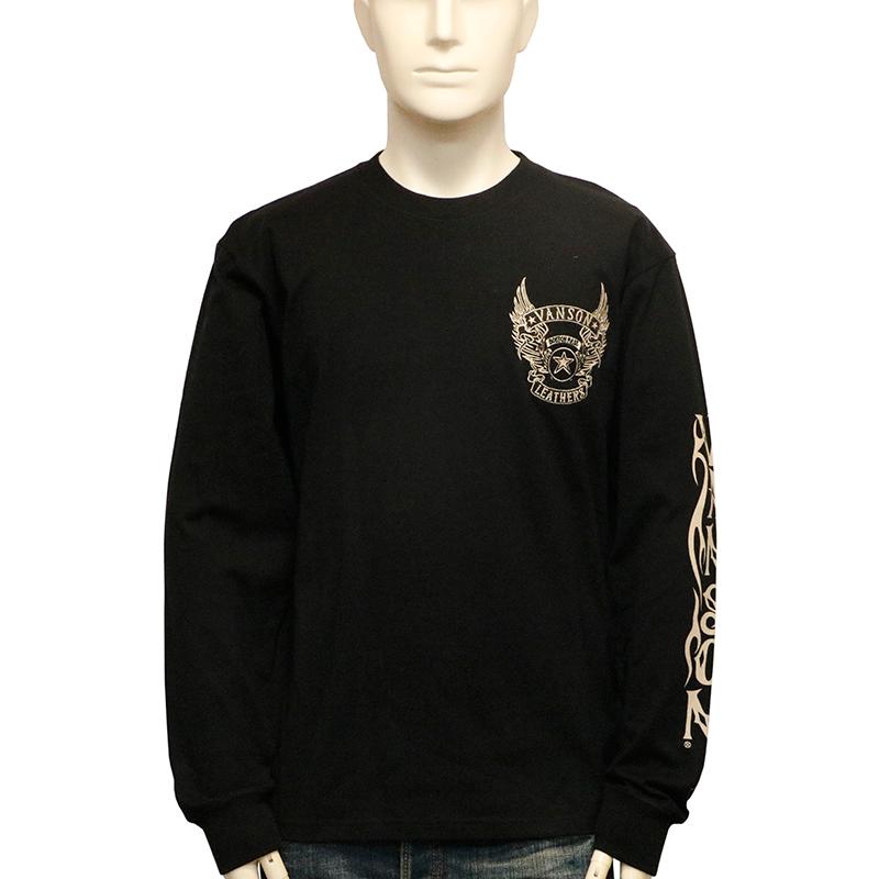 VANSON バンソン ウイングスター 柄 刺繍 天竺 長袖 Tシャツ