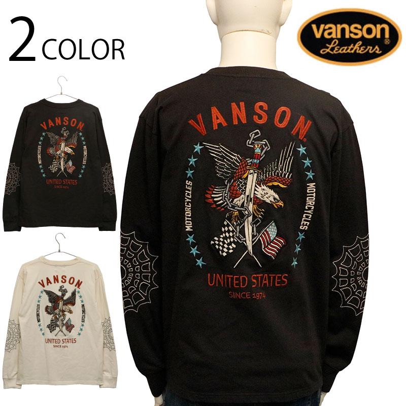 VANSON（バンソン） イーグル×剣 柄 刺繍 天竺 長袖 Tシャツ NVLT-2513