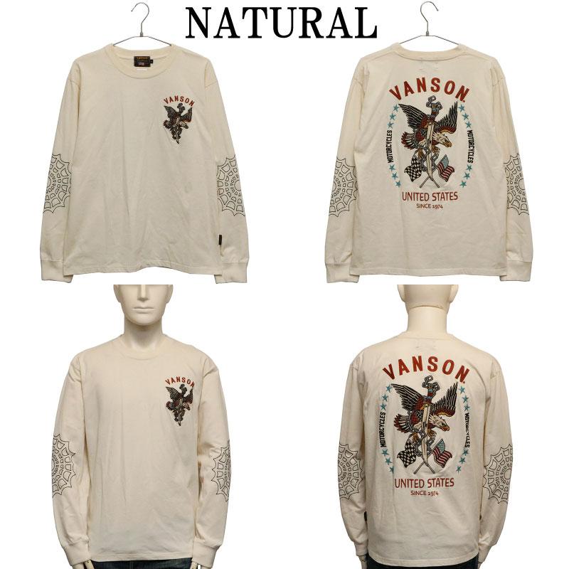 VANSON（バンソン） イーグル×剣 柄 刺繍 天竺 長袖 Tシャツ NVLT-2513