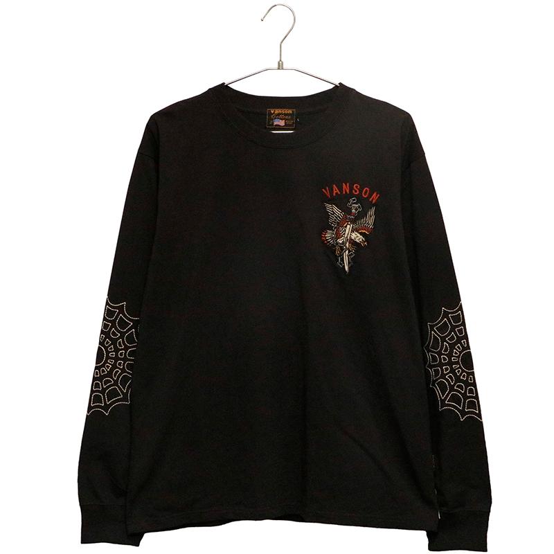 VANSON（バンソン） イーグル×剣 柄 刺繍 天竺 長袖 Tシャツ NVLT-2513