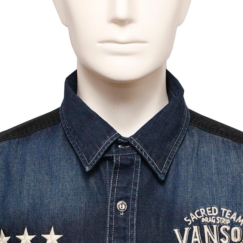 VANSON バンソン チェーン刺繍 半袖 デニム シャツ NVSS-2301