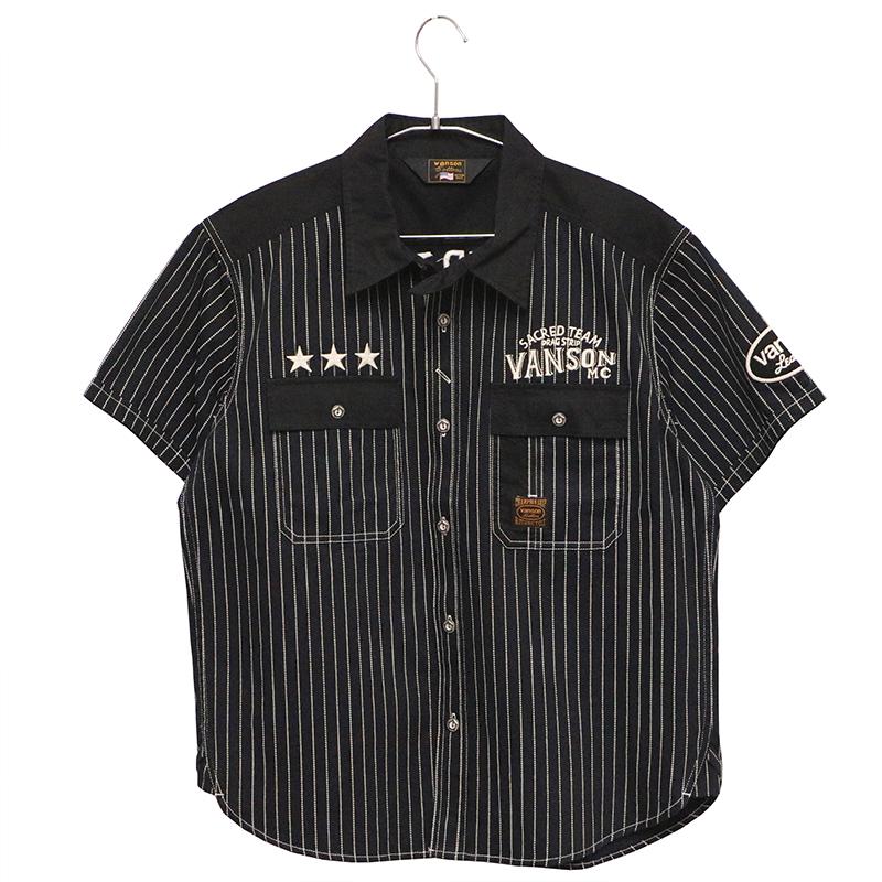 ＊VANSON レオパード 切替 刺繍 ワッペン 開襟 半袖シャツ XL nvss-2502-1.jpg