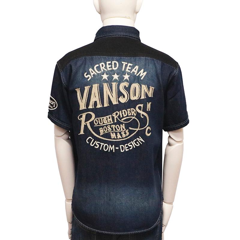 VANSON バンソン チェーン刺繍 半袖 デニム シャツ NVSS-2301