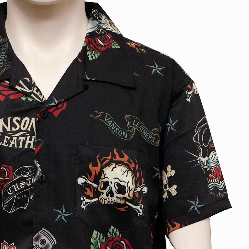 VANSON バンソン ロゴ 総柄 半袖 開襟 シャツ NVSS-2304 ばんそん 半袖 