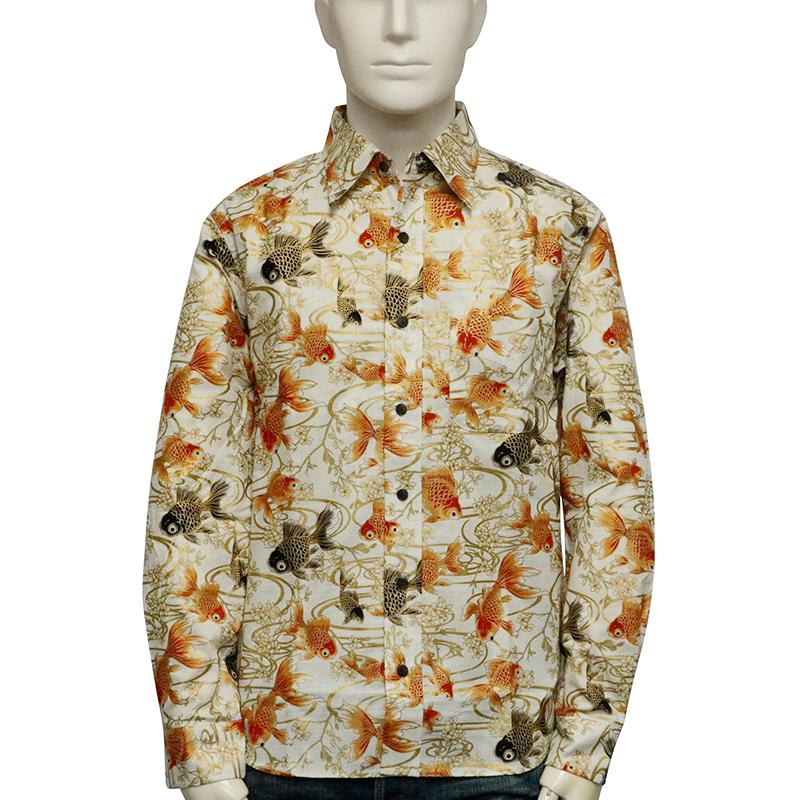 衣櫻 ころもざくら 金彩流水金魚 柄 サザンクロス生地 和柄 長袖