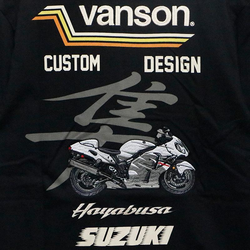スズキi×バンソン 天竺半袖Tシャツ GSX1300R 隼 刺繍プリント コラボ VANSON バンソン SUZUKI スズキ GSX1300R 隼 刺繍 天竺 半袖 T