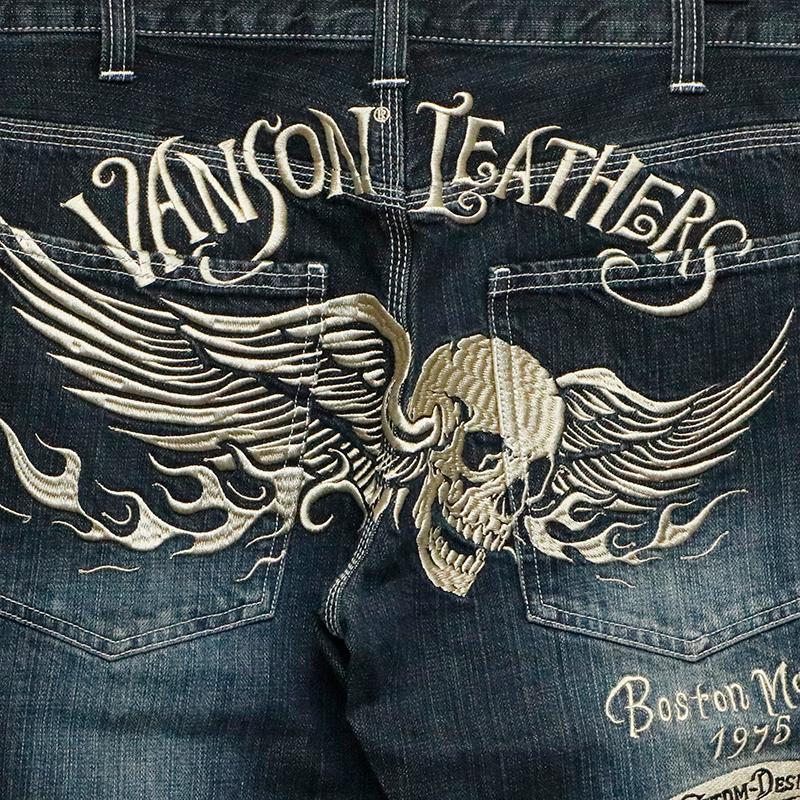 VANSON（バンソン） ばんそん フライングスカル 刺繍 デニム パンツ SP