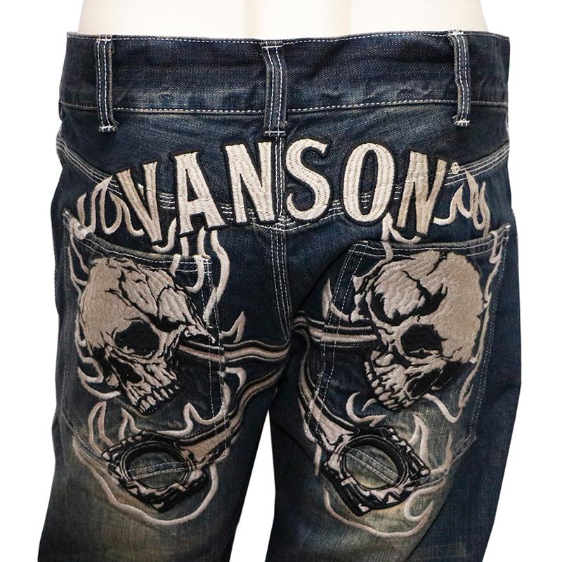 VANSON（バンソン） ばんそん クロススカル 刺繍 デニム パンツ SP-B