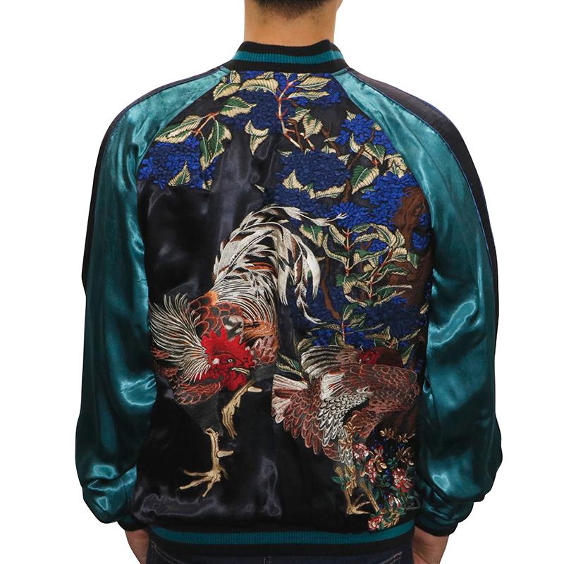 希少美品！XLサイズ！花旅楽団　伊藤若冲☆スカジャン　リバーシブル　紫陽花　鶏 スカジャン 花旅楽団 ハナタビガクダン 紫陽花と鶏刺繍 和柄 SSJ