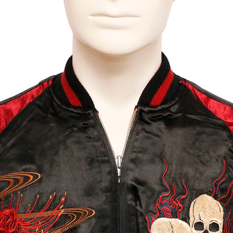 花旅楽団/ハナタビガクダン 白拍子 髑髏 刺繍 和柄スカジャン SSJ-036 花旅楽団 ハナタビガクダン 和柄 スカジャン メンズ 総刺繍