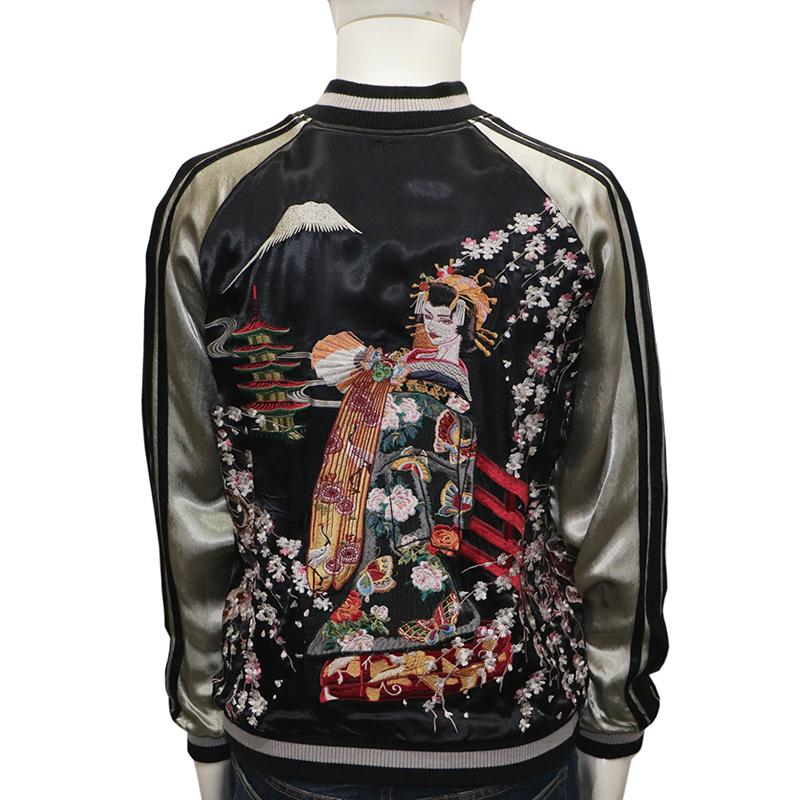 【希少】花旅楽団　スカジャン　リバーシブル　刺繍 和柄 龍 風神 雷神 XL 13708-skj013br.jpg