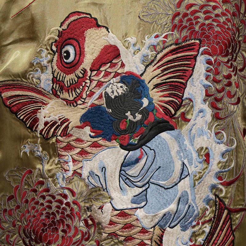 【レアデザイン】花旅楽団 リバーシブル スカジャン 鯉×歌川国芳浮世絵 L 黒金 レアデザイン】花旅楽団 リバーシブル スカジャン 鯉×歌川国芳