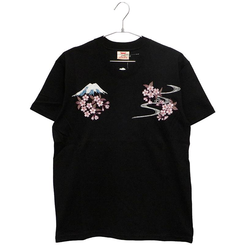 花旅楽団 ハナタビガクダン 富士桜と舞妓 柄 刺繍 和柄 半袖 T