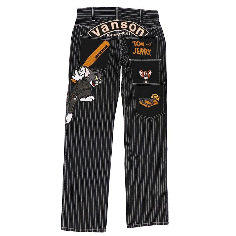 VANSON×トム＆ジェリー TOM＆JERRY 刺繍 デニムパンツ TJV-2208