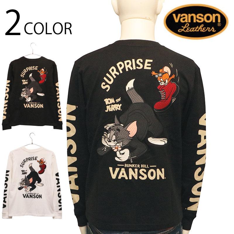＊VANSON×トムとジェリー 刺繍 長袖 Tシャツ カットソー トップス M VANSON（バンソン） × TOM＆JERRY トムとジェリー 刺繍 天竺 長袖 T