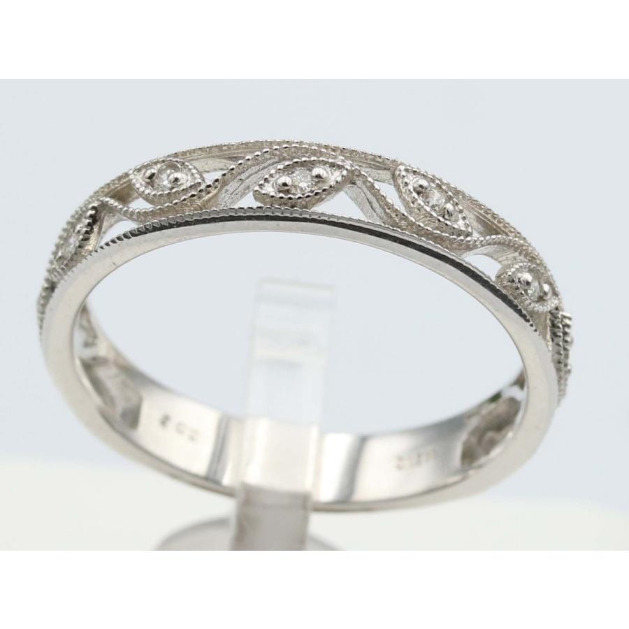 透かし彫り 指輪 リーフ 蔦 唐草 ミル打ち マリッジリング ダイヤ