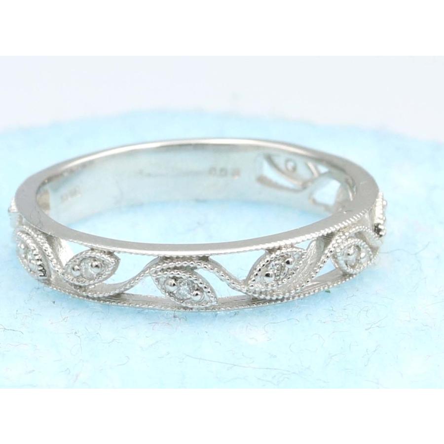 K10WG 5号 　ダイヤモンドリング　　透かし模様 ミル打ち 透かし彫り 指輪 リーフ 蔦 唐草 ミル打ち マリッジリング ダイヤ