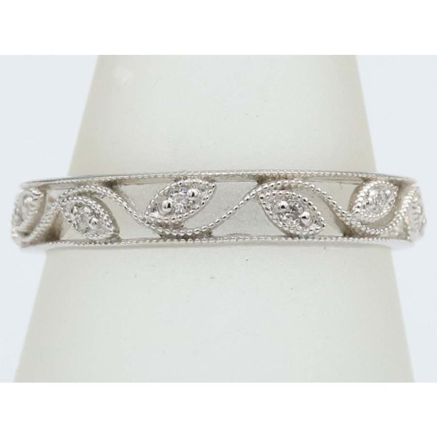 透かし彫り 指輪 リーフ 蔦 唐草 ミル打ち マリッジリング ダイヤ