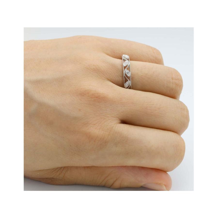 透かし彫り 指輪 リーフ 蔦 唐草 ミル打ち マリッジリング ダイヤ