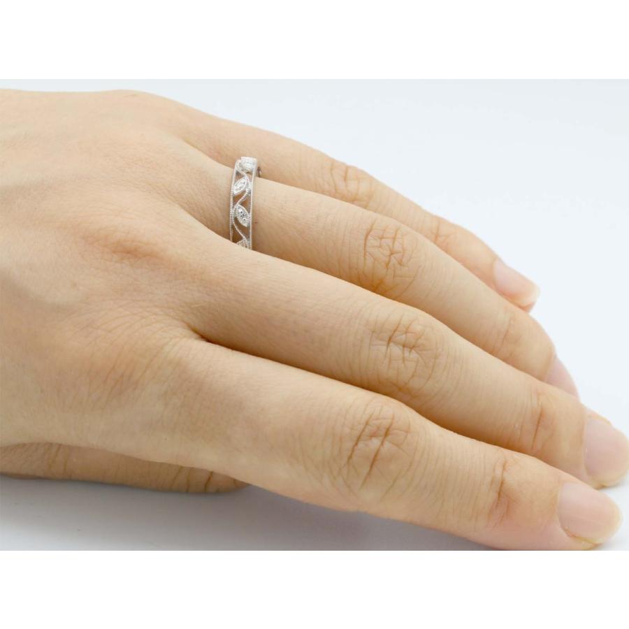 透かし彫り 指輪 リーフ 蔦 唐草 ミル打ち マリッジリング ダイヤ