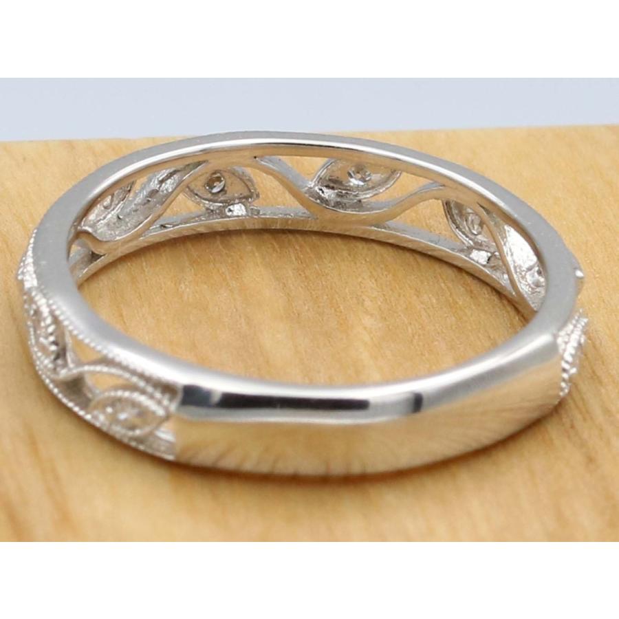 透かし彫り 指輪 リーフ 蔦 唐草 ミル打ち マリッジリング ダイヤ