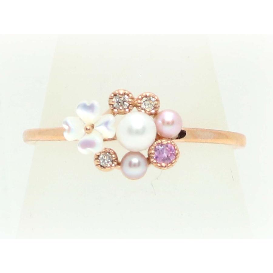 K10 ゴールド 10金 シェル フラワー リング パール ダイヤ オレンジ