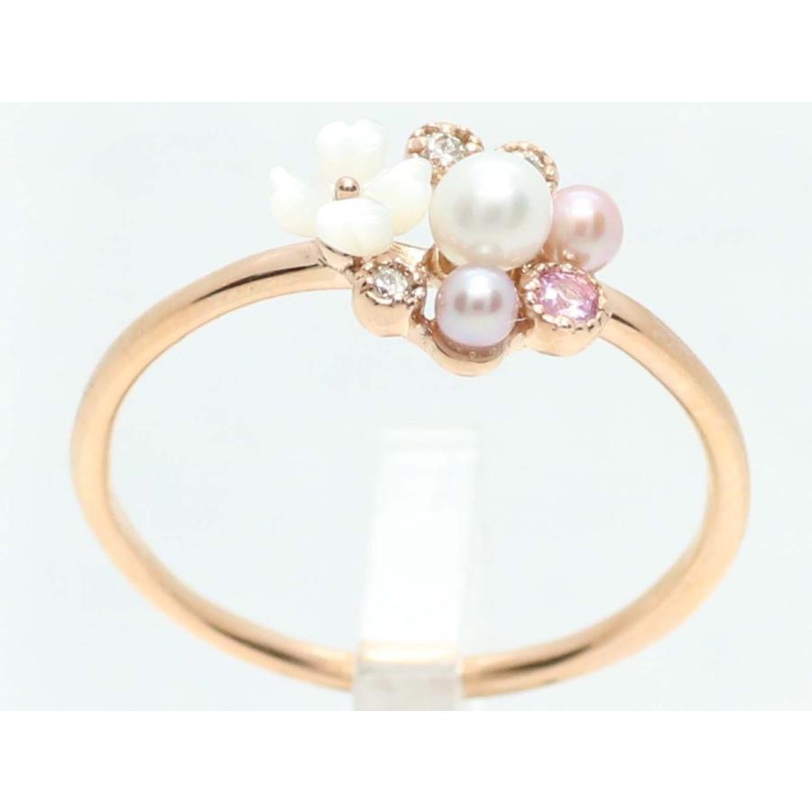 K10 ゴールド 10金 シェル フラワー リング パール ダイヤ オレンジ